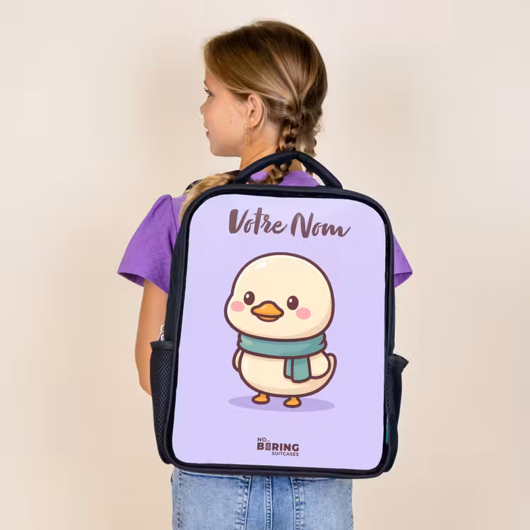 Sac à dos enfant avec votre nom - Noir - Kawai - Canard - Echarpe — 4