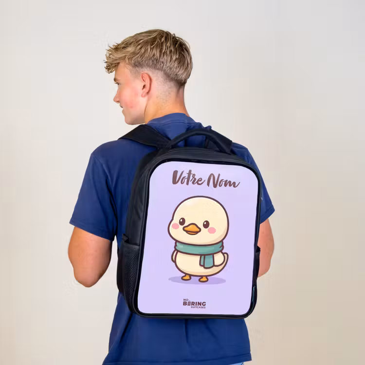 Sac à dos enfant avec votre nom - Noir - Kawai - Canard - Echarpe — 5