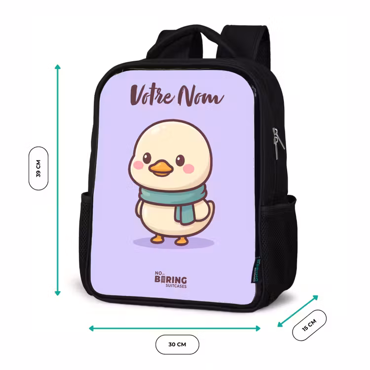 Sac à dos enfant avec votre nom - Noir - Kawai - Canard - Echarpe — 8