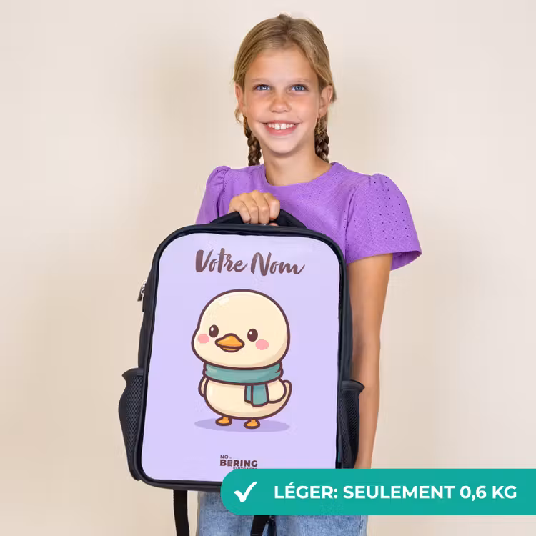 Sac à dos enfant avec votre nom - Noir - Kawai - Canard - Echarpe — 9