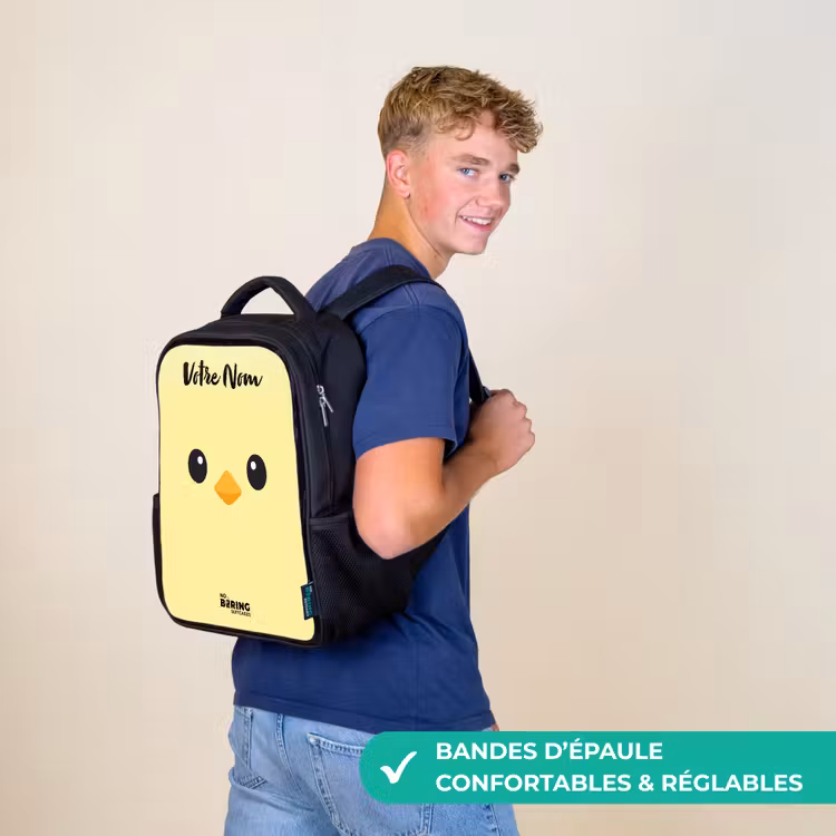 Sac à dos enfant avec votre nom - Noir - Kawai - Chick - Jaune — 11