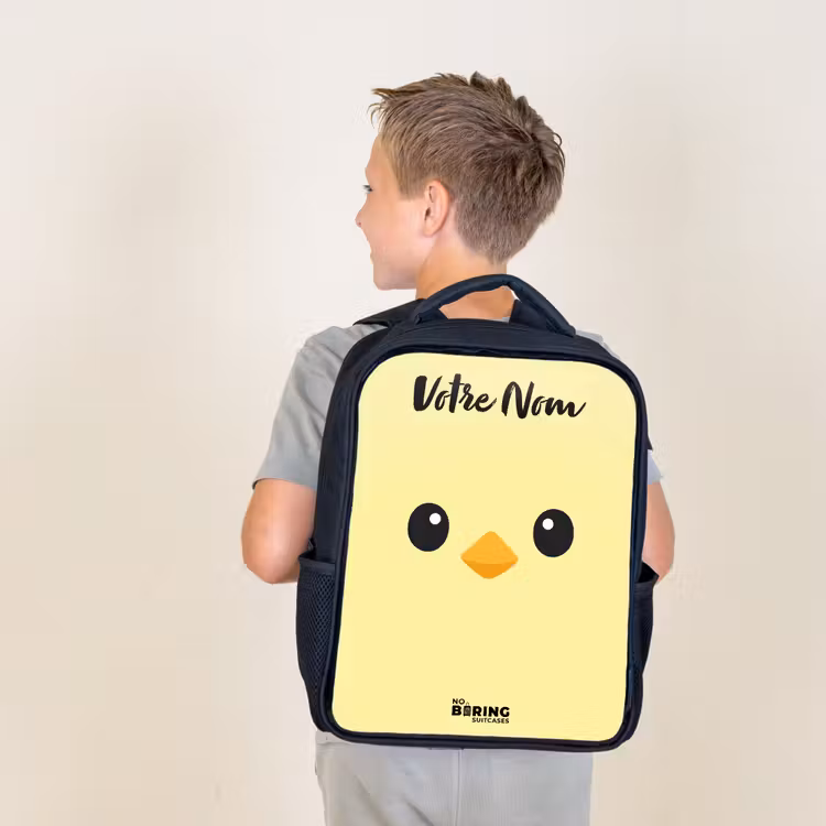 Sac à dos enfant avec votre nom - Noir - Kawai - Chick - Jaune — 2