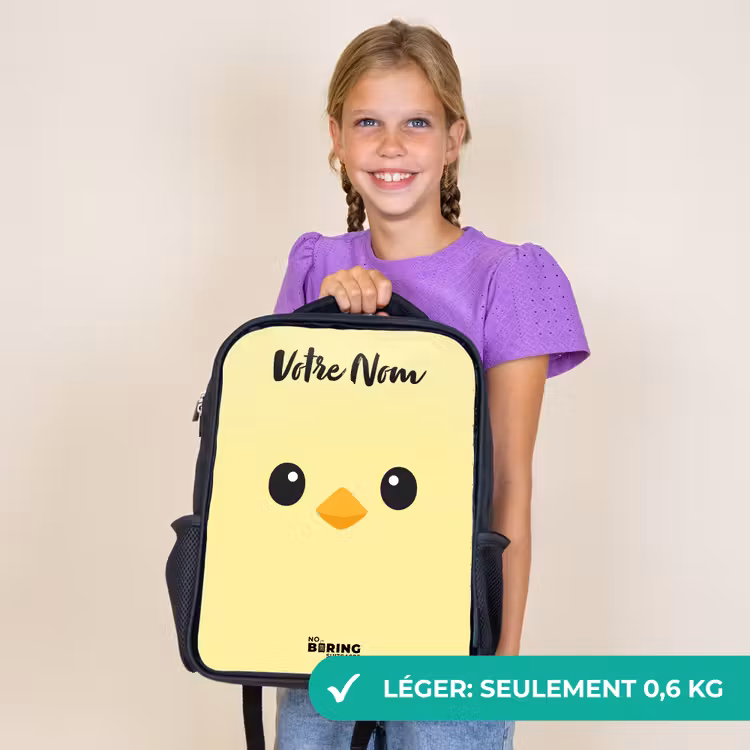 Sac à dos enfant avec votre nom - Noir - Kawai - Chick - Jaune — 9