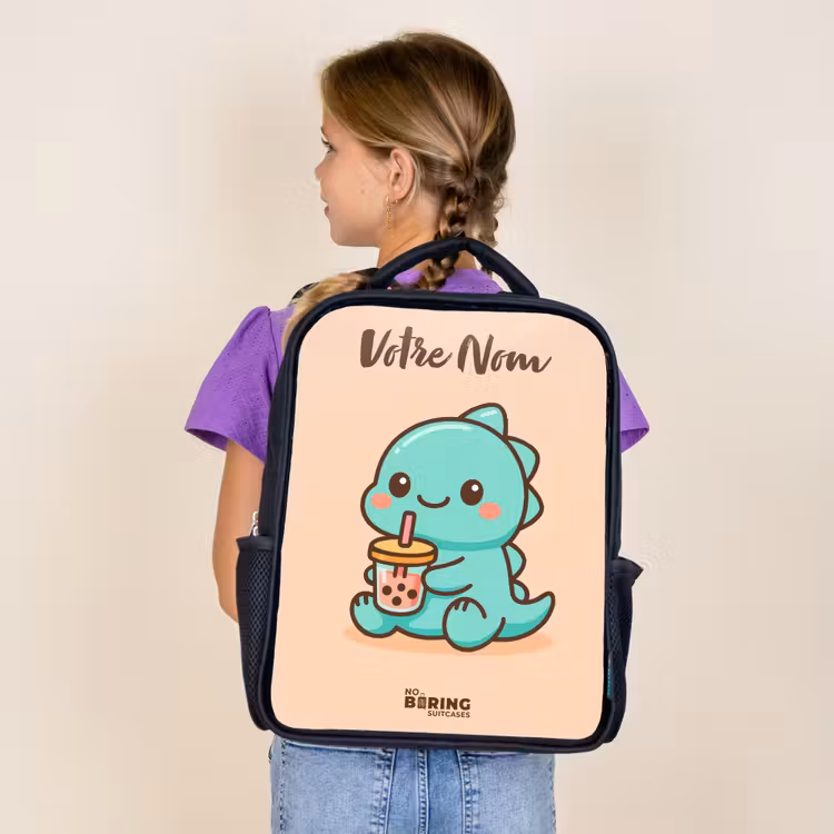 Sac à dos enfant avec votre nom - Noir - Kawai - Dino - Bubbletea — 4