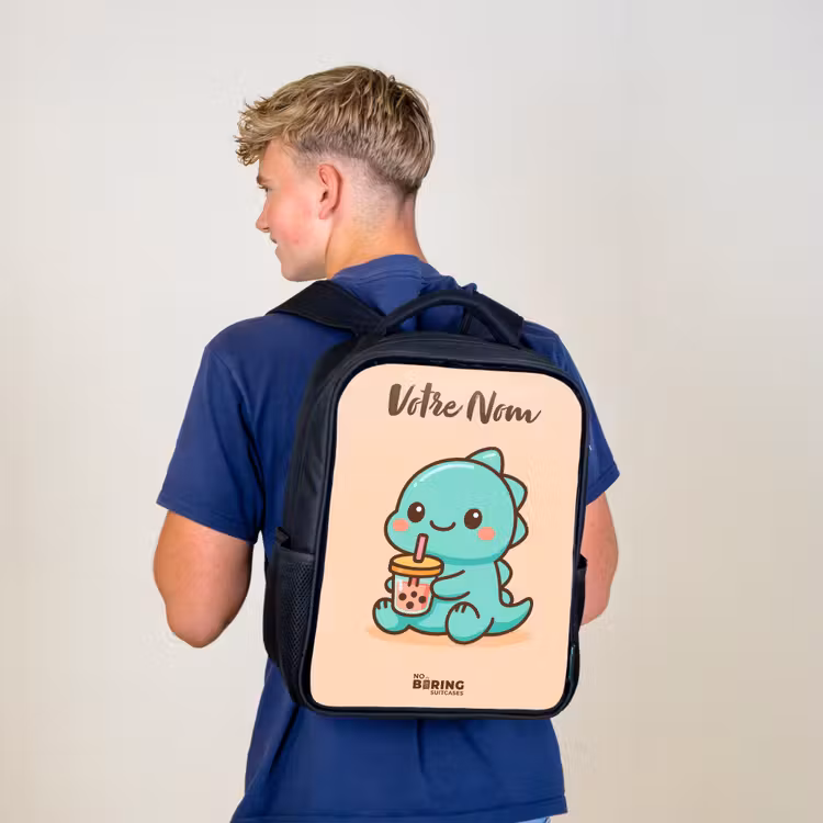 Sac à dos enfant avec votre nom - Noir - Kawai - Dino - Bubbletea — 5