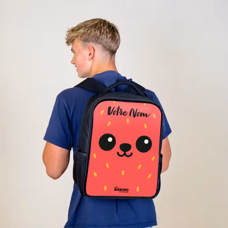 Sac à dos enfant avec votre nom - Noir - Kawai - Fraise - Rouge — 5