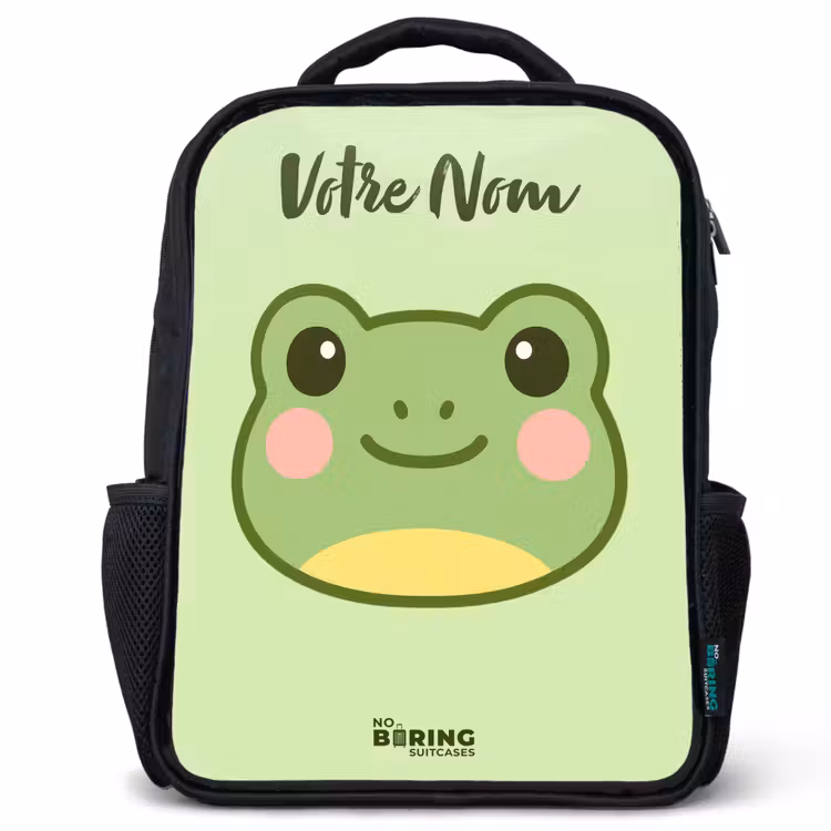 Sac à dos enfant avec votre nom - Noir - Kawai - Grenouille - Vert — 1