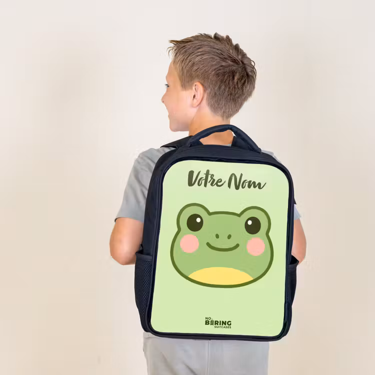 Sac à dos enfant avec votre nom - Noir - Kawai - Grenouille - Vert — 2