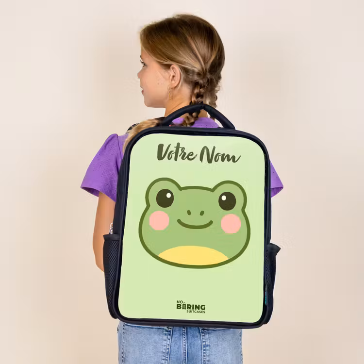 Sac à dos enfant avec votre nom - Noir - Kawai - Grenouille - Vert — 4