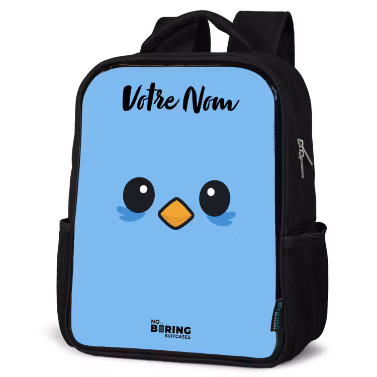 Sac à dos enfant avec votre nom - Noir - Kawai - Oiseau - Bleu — 6
