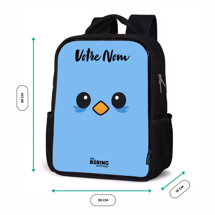 Sac à dos enfant avec votre nom - Noir - Kawai - Oiseau - Bleu — 8