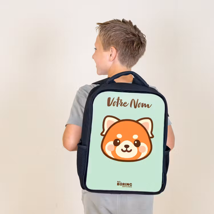 Sac à dos enfant avec votre nom - Noir - Kawai - Panda rouge - Vert — 2