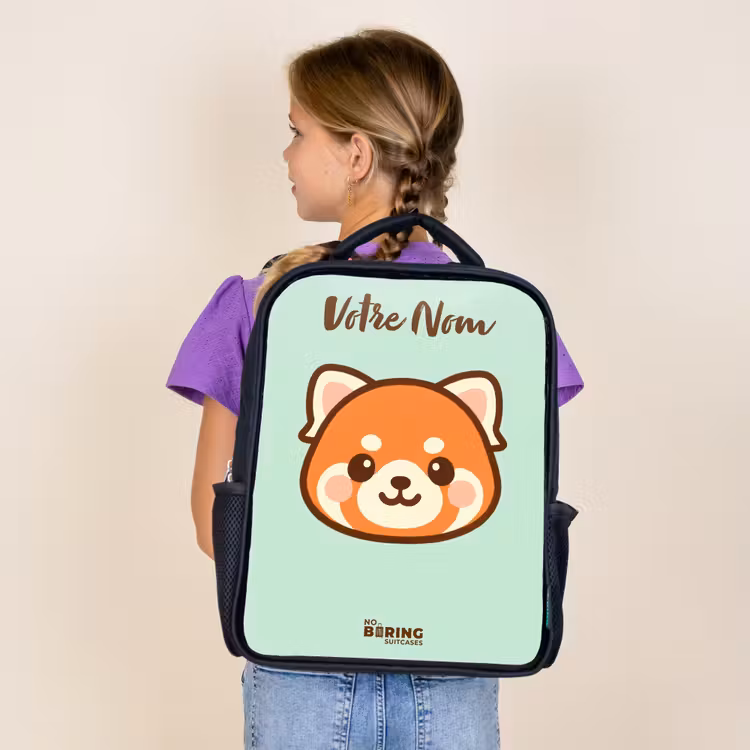 Sac à dos enfant avec votre nom - Noir - Kawai - Panda rouge - Vert — 4