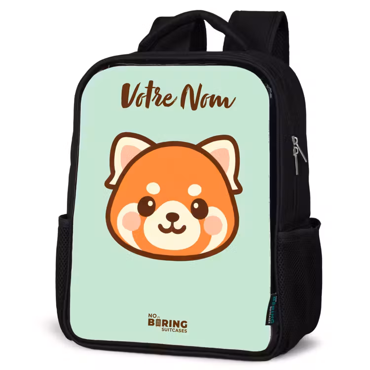 Sac à dos enfant avec votre nom - Noir - Kawai - Panda rouge - Vert — 6