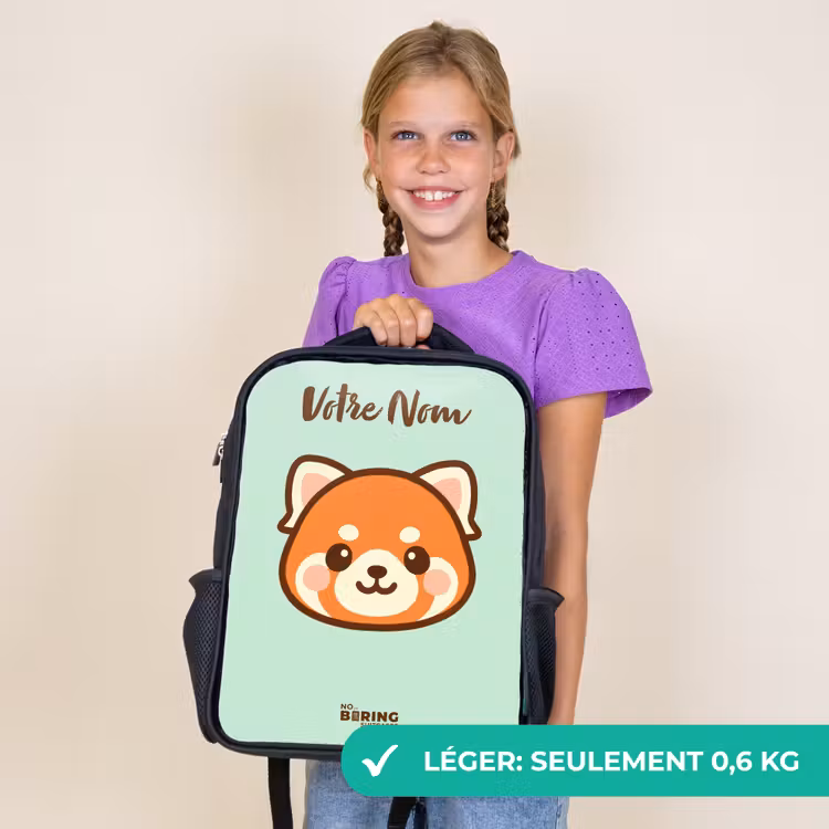 Sac à dos enfant avec votre nom - Noir - Kawai - Panda rouge - Vert — 9
