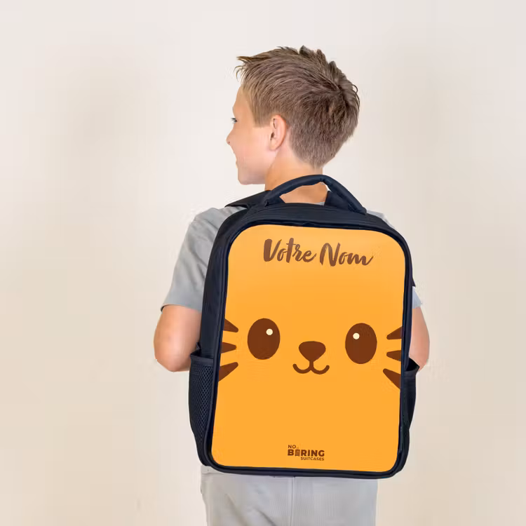 Sac à dos enfant avec votre nom - Noir - Kawai - Tiger - Orange — 2