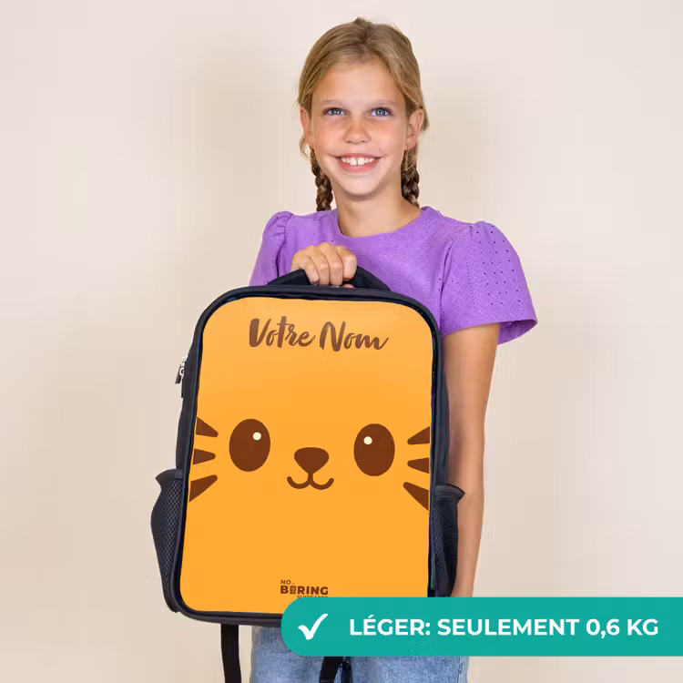Sac à dos enfant avec votre nom - Noir - Kawai - Tiger - Orange — 9