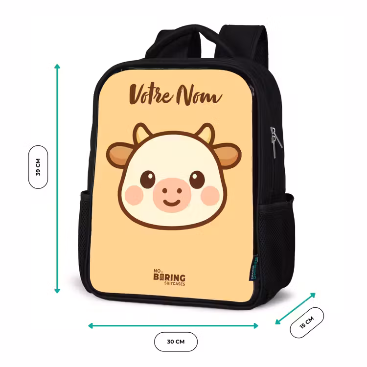 Sac à dos enfant avec votre nom - Noir - Kawai - Vache - Marron — 8