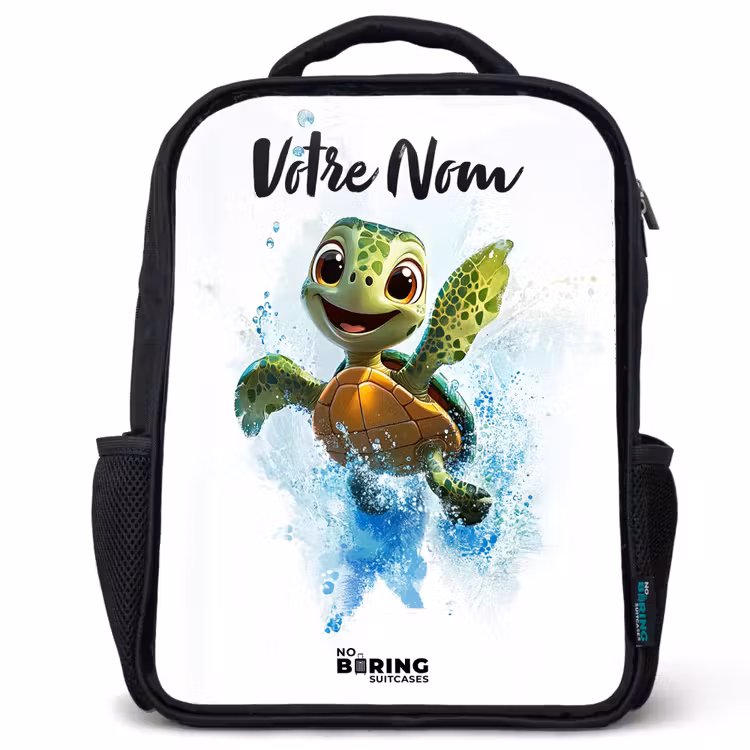 Sac à dos enfant avec votre nom - Noir - Tortue - Eau - Vert — 1