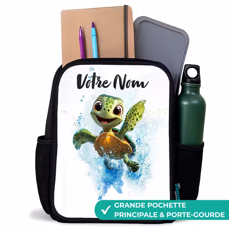 Sac à dos enfant avec votre nom - Noir - Tortue - Eau - Vert — 10