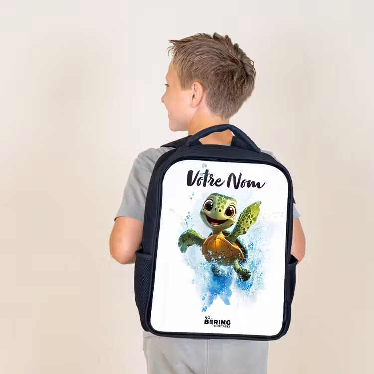 Sac à dos enfant avec votre nom - Noir - Tortue - Eau - Vert — 2