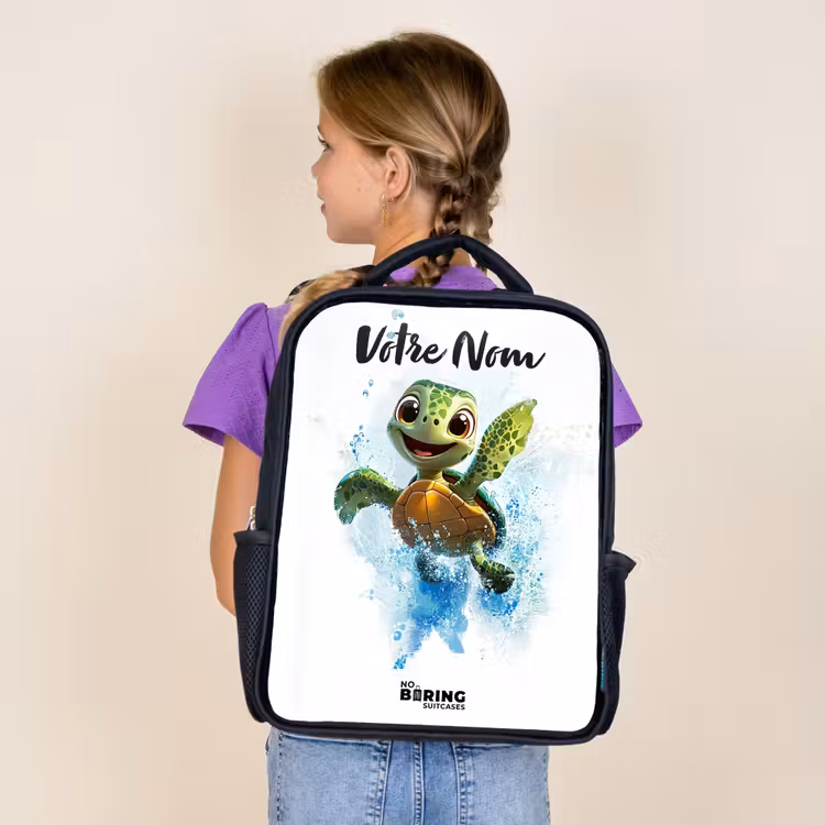 Sac à dos enfant avec votre nom - Noir - Tortue - Eau - Vert — 4