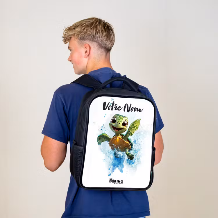Sac à dos enfant avec votre nom - Noir - Tortue - Eau - Vert — 5