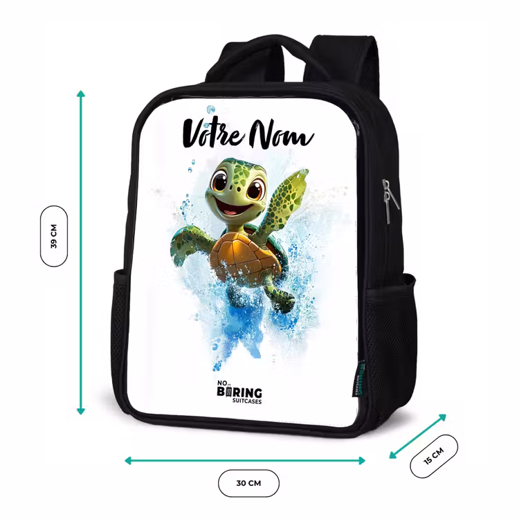 Sac à dos enfant avec votre nom - Noir - Tortue - Eau - Vert — 8