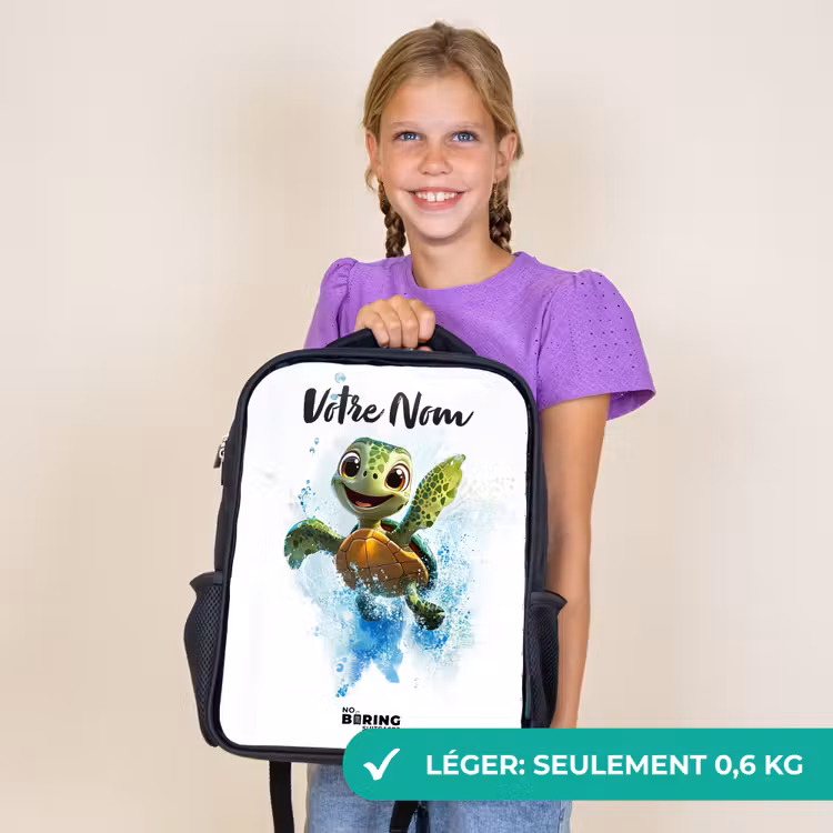 Sac à dos enfant avec votre nom - Noir - Tortue - Eau - Vert — 9