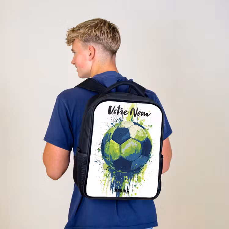 Sac à dos enfant avec votre nom - Noir - Vibrations footballistiques - Peinture - Vert - Bleu — 5