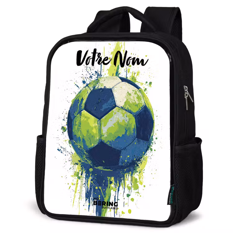 Sac à dos enfant avec votre nom - Noir - Vibrations footballistiques - Peinture - Vert - Bleu — 6