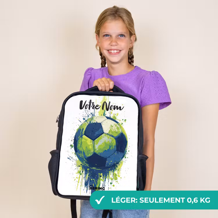Sac à dos enfant avec votre nom - Noir - Vibrations footballistiques - Peinture - Vert - Bleu — 9