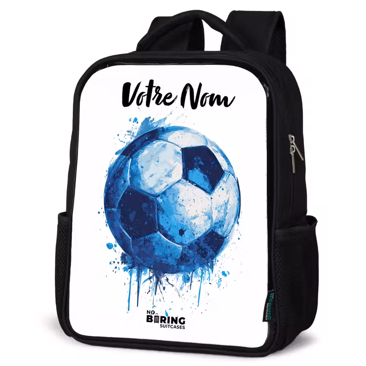 Sac à dos enfant avec votre nom - Noir - Vibrations footballistiques - Taches d'encre - Bleu — 6