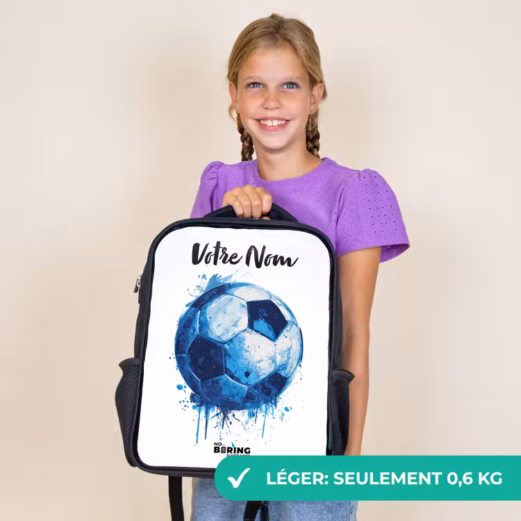 Sac à dos enfant avec votre nom - Noir - Vibrations footballistiques - Taches d'encre - Bleu — 9