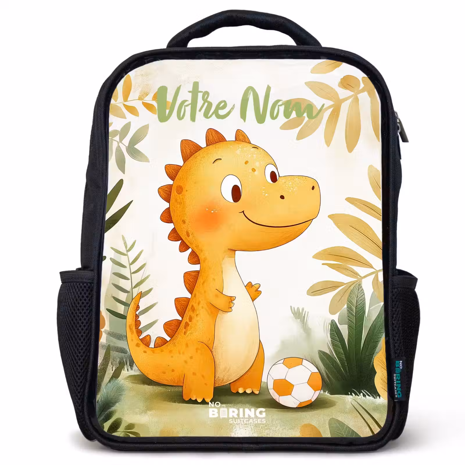 Sac à dos enfant avec votre nom - Noir - Dino - Football - Orange — 1