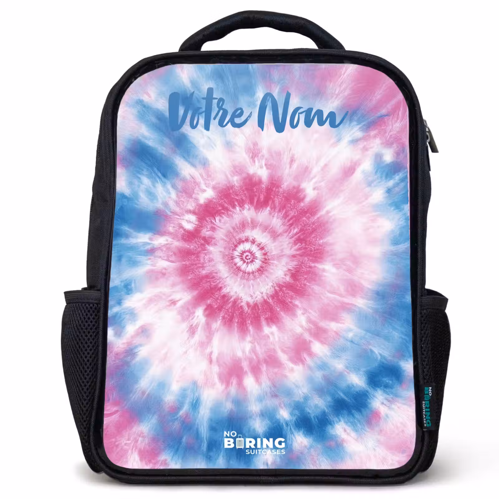 Sac à dos enfant avec votre nom - Noir - Tie dye - Abstrait - Bleu - Rose — 1