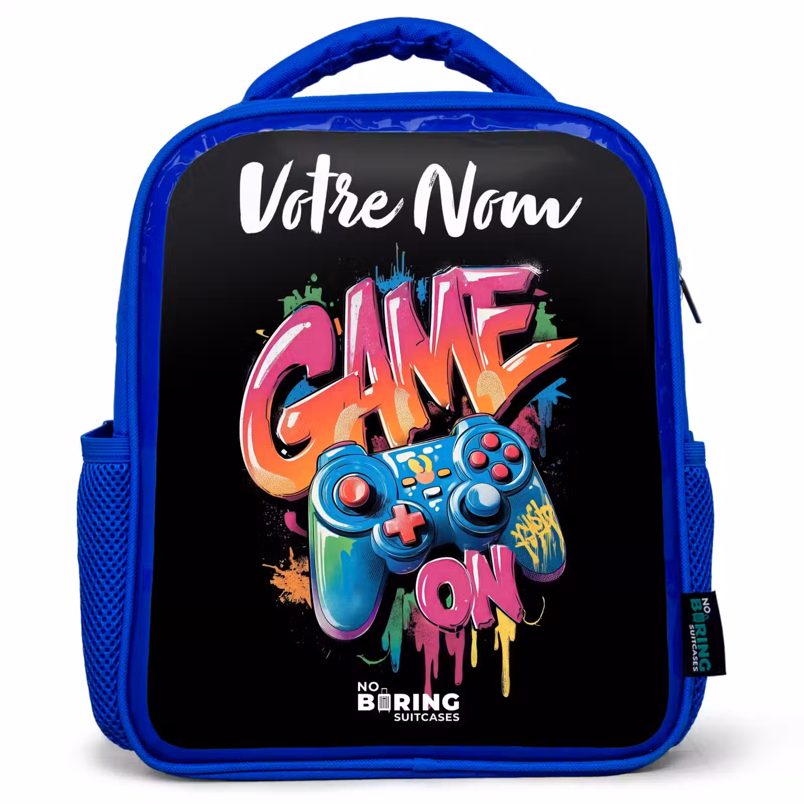 Sac à dos enfant avec votre nom - Bleu - Contrôleur - Jeu - Graffiti - Texte — 1