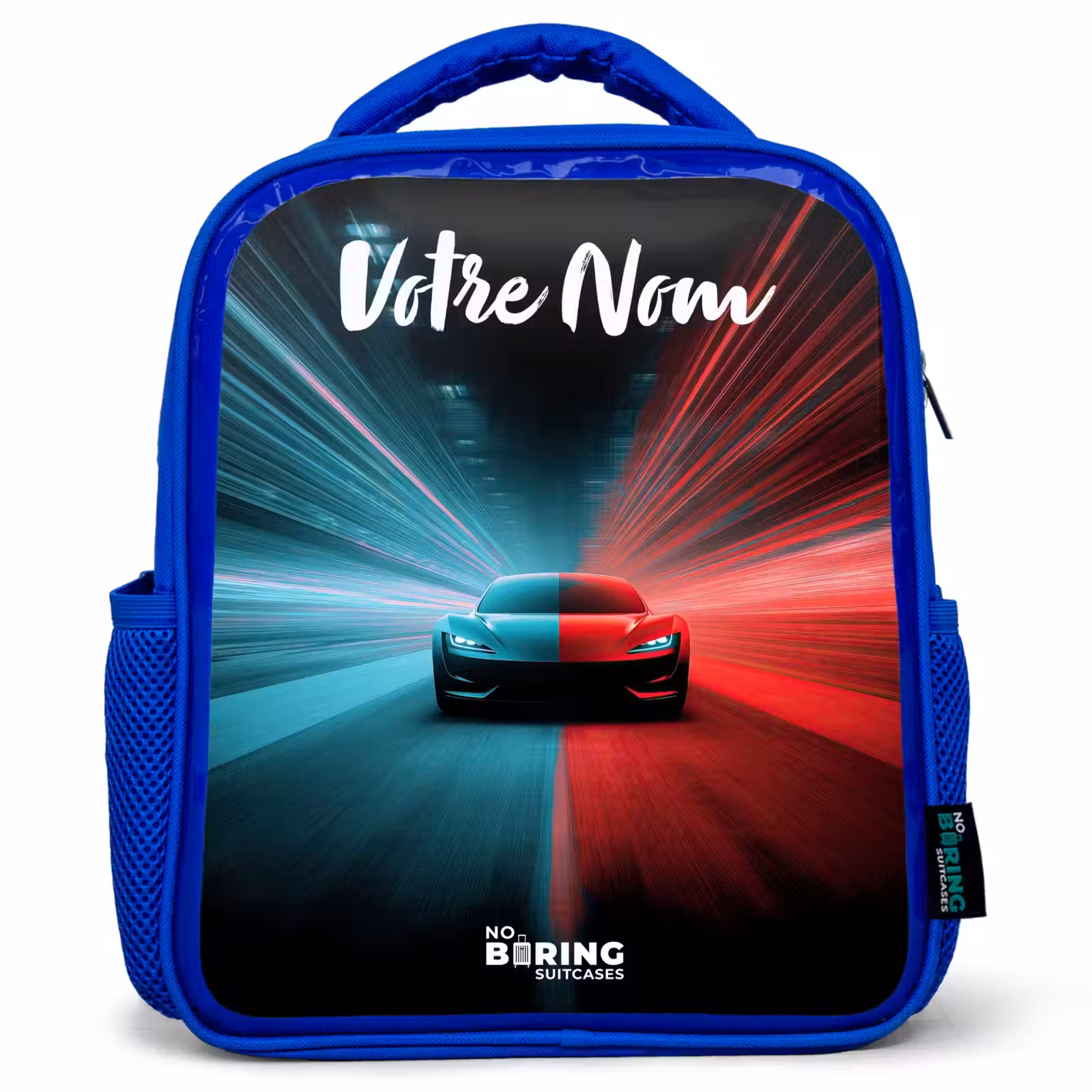 Sac à dos enfant avec votre nom - Bleu - Voiture de sport - Bleu - Néon - Ville — 1