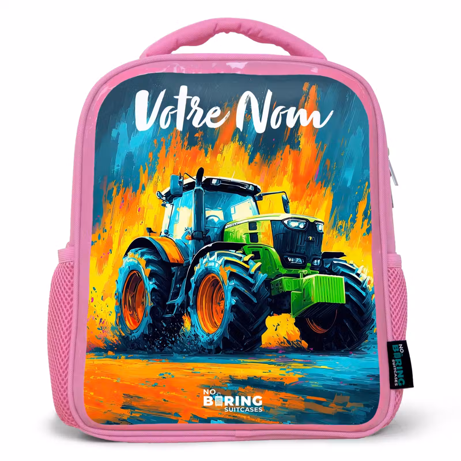 Sac à dos enfant avec votre nom - Rose - Abstrait - Tracteur - Vert — 1