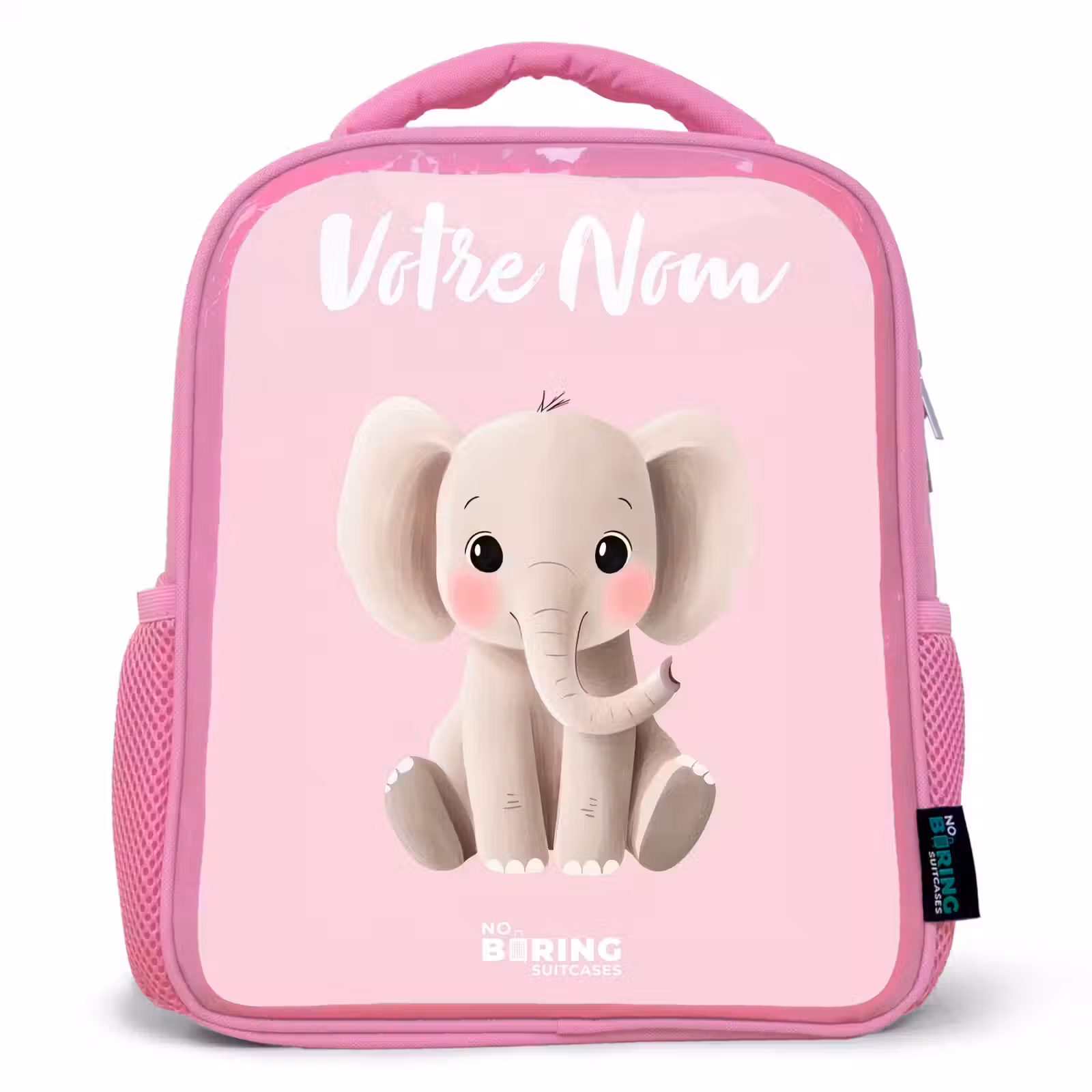 Sac à dos enfant avec votre nom - Rose - Eléphant - Gris - Bébé - Tronc — 1