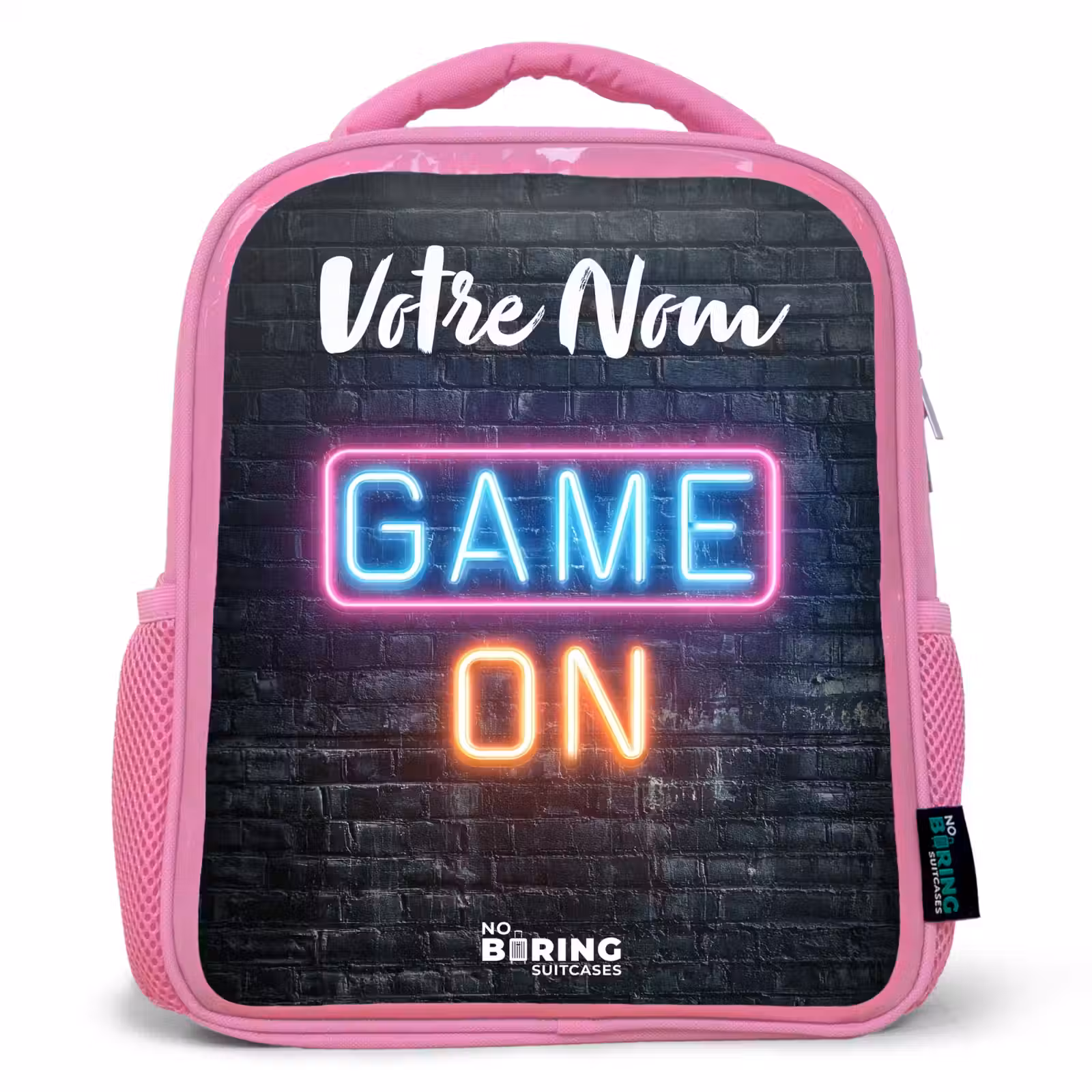 Sac à dos enfant avec votre nom - Rose - Jeu - Néon - Mur — 1