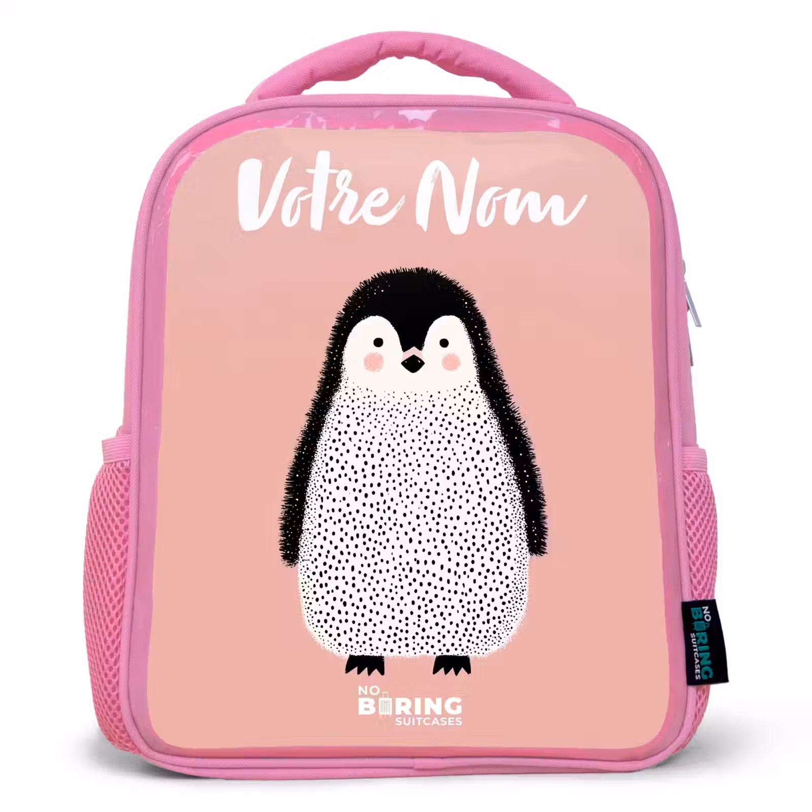 Sac à dos enfant avec votre nom - Rose - Pingouin - Points - Rose - Minimaliste — 1