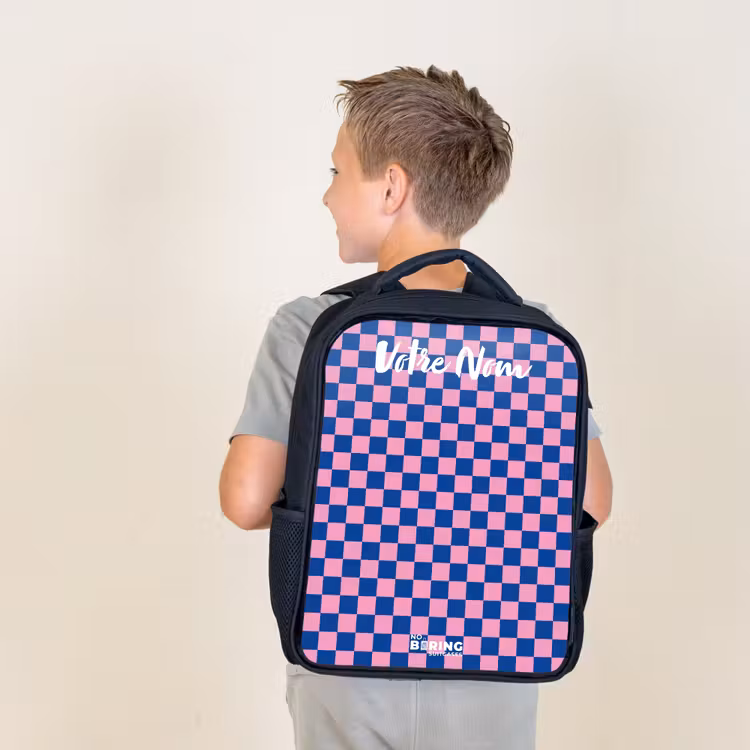 Sac à dos enfant avec votre nom - Noir - Blocs - Bleu - Rose — 2