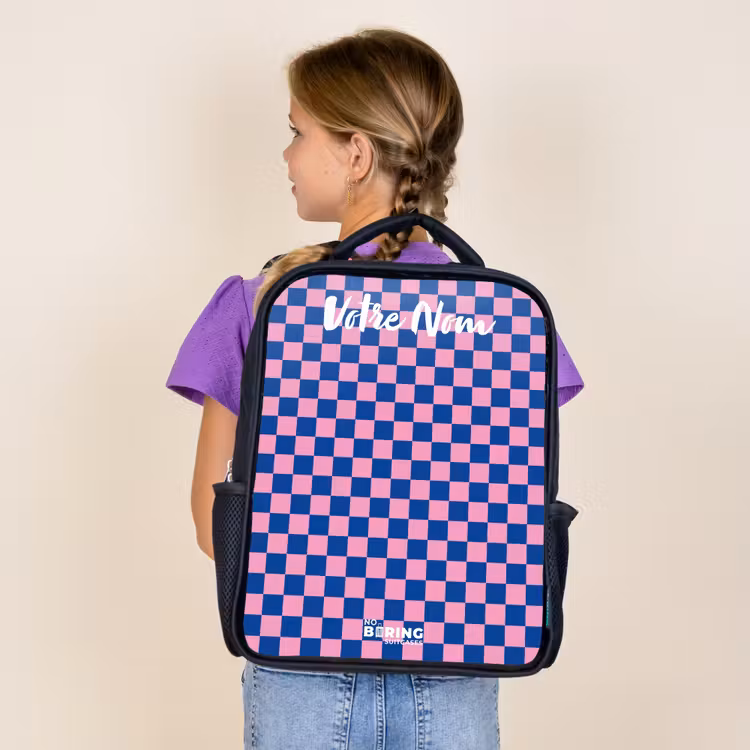 Sac à dos enfant avec votre nom - Noir - Blocs - Bleu - Rose — 4