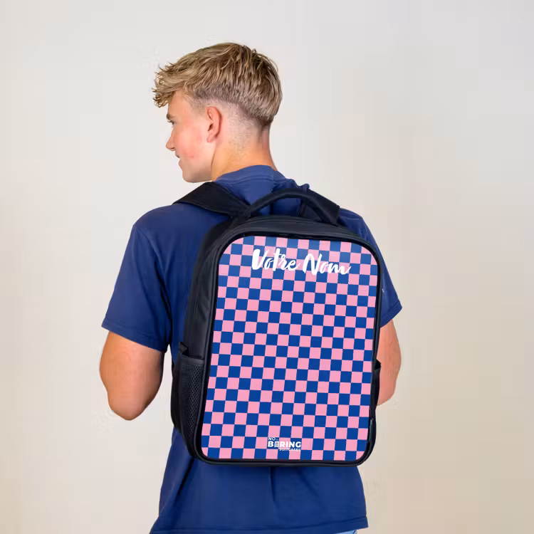 Sac à dos enfant avec votre nom - Noir - Blocs - Bleu - Rose — 5