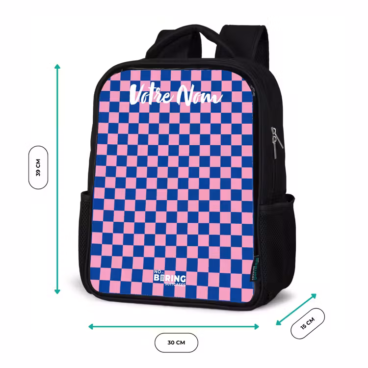 Sac à dos enfant avec votre nom - Noir - Blocs - Bleu - Rose — 8