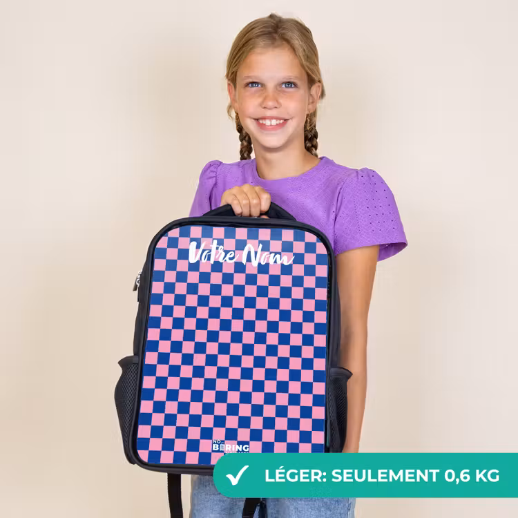 Sac à dos enfant avec votre nom - Noir - Blocs - Bleu - Rose — 9