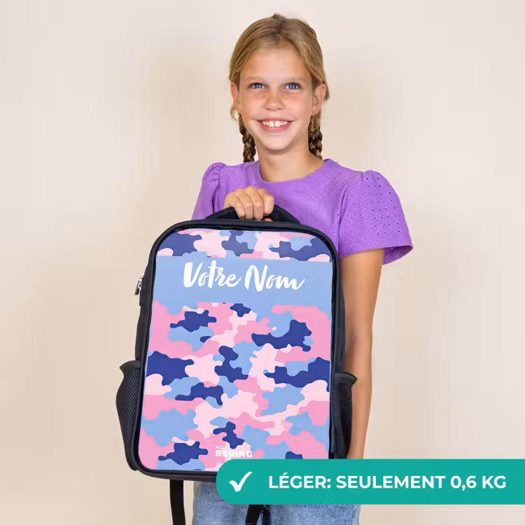 Sac à dos enfant avec votre nom - Noir - Camouflage - Rose - Bleu — 9