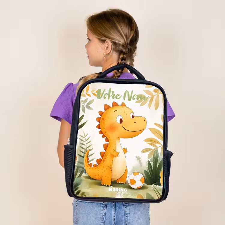Sac à dos enfant avec votre nom - Noir - Dino - Football - Orange — 4