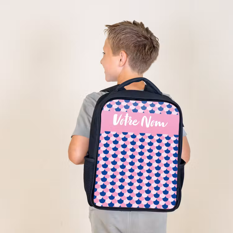 Sac à dos enfant avec votre nom - Noir - Écailles - Motif - Bleu - Rose — 2